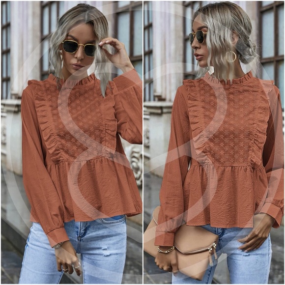 boho Eyelet Embroidered Babydoll top - MUSTARD - Picture 4 of 13